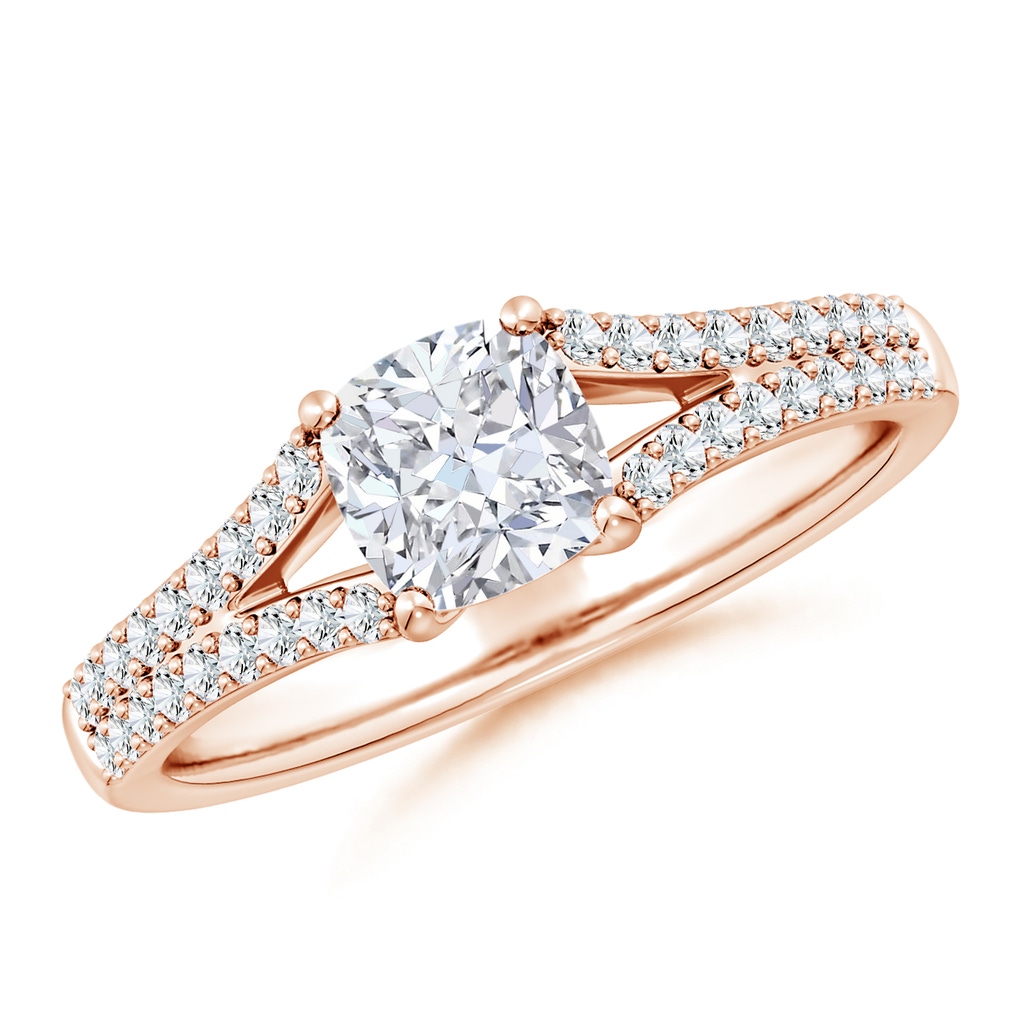 5.5mm FGVS Lab-Grown Solitaire Cushion Diamond Split Shank Engagement Ring in Rose Gold