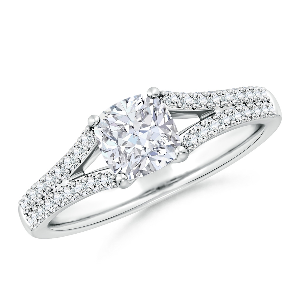 5.5mm FGVS Lab-Grown Solitaire Cushion Diamond Split Shank Engagement Ring in White Gold