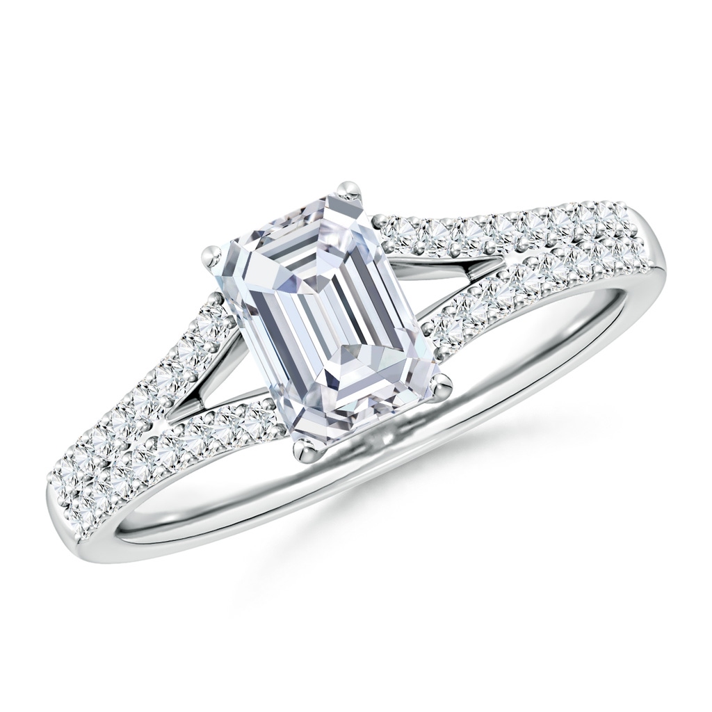7x5mm FGVS Lab-Grown Solitaire Emerald-Cut Diamond Split Shank Engagement Ring in White Gold