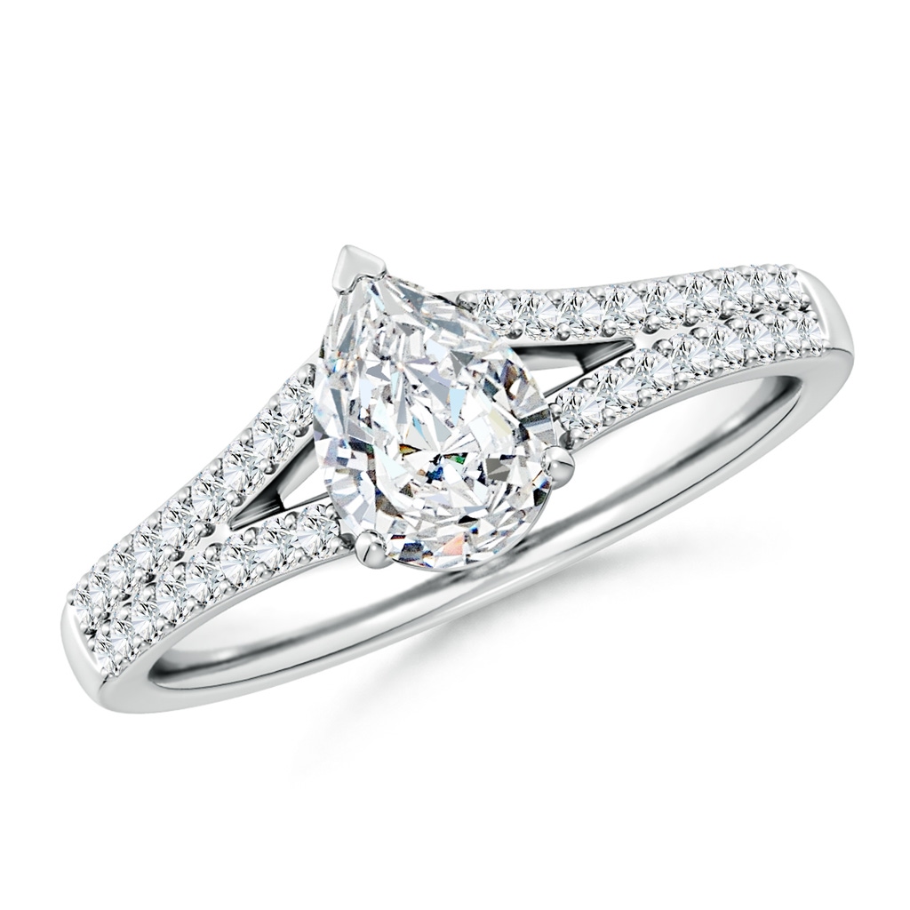 7.7x5.7mm FGVS Lab-Grown Solitaire Pear Diamond Split Shank Engagement Ring in White Gold