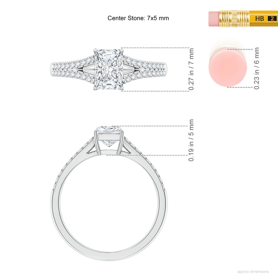 7x5mm FGVS Lab-Grown Solitaire Radiant-Cut Diamond Split Shank Engagement Ring in White Gold ruler