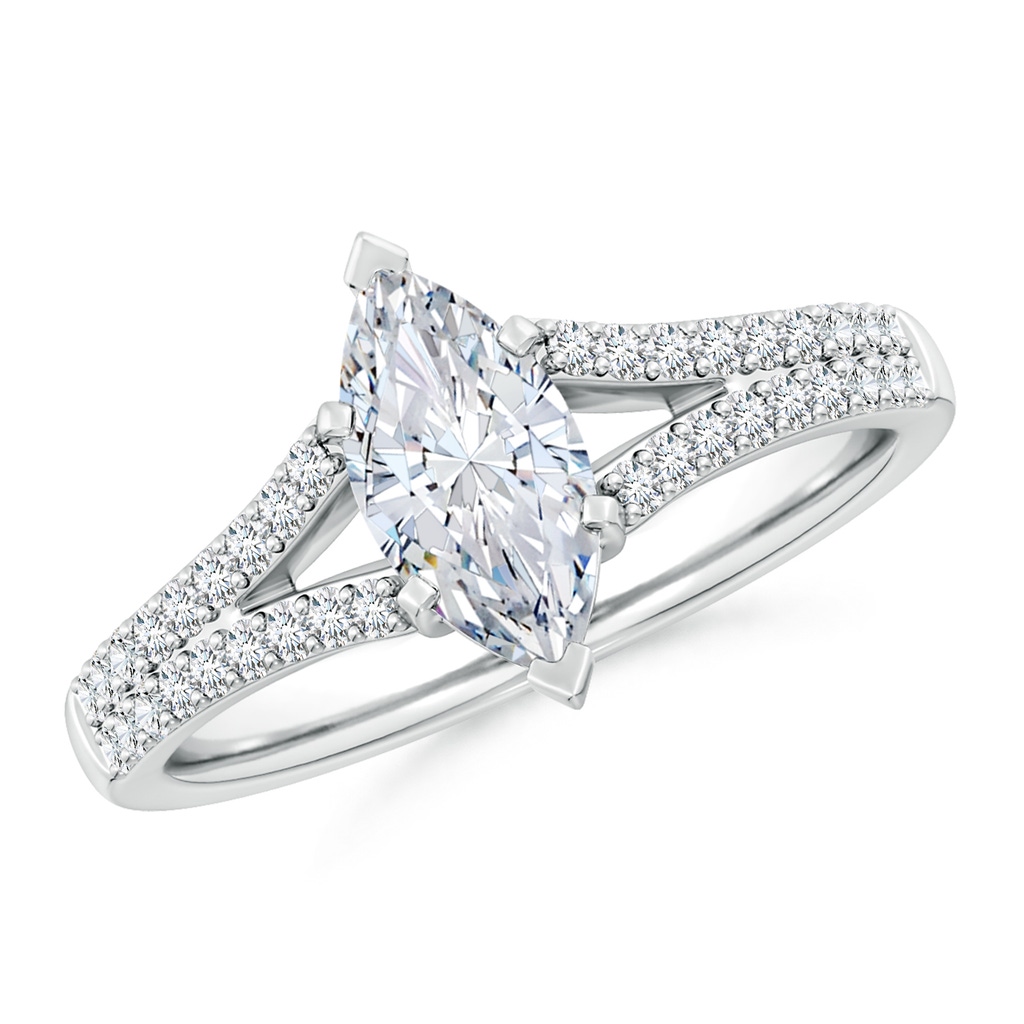 10x5mm FGVS Lab-Grown Solitaire Marquise Diamond Split Shank Engagement Ring in 18K White Gold