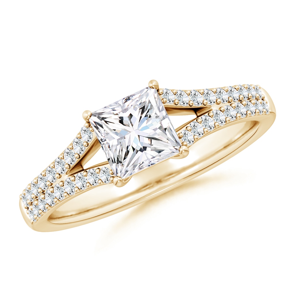 5.5mm FGVS Lab-Grown Solitaire Princess-Cut Diamond Split Shank Engagement Ring in Yellow Gold