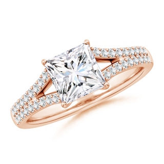 6.5mm FGVS Lab-Grown Solitaire Princess-Cut Diamond Split Shank Engagement Ring in Rose Gold