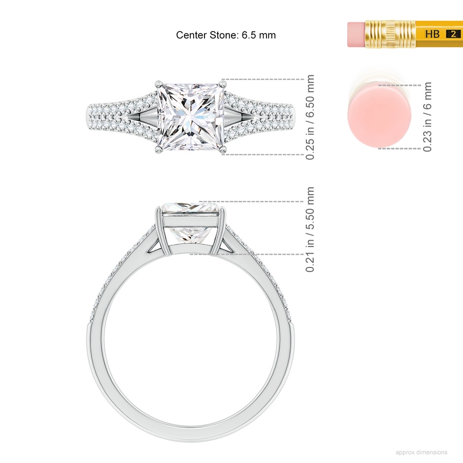 6.5mm FGVS Lab-Grown Solitaire Princess-Cut Diamond Split Shank Engagement Ring in White Gold ruler