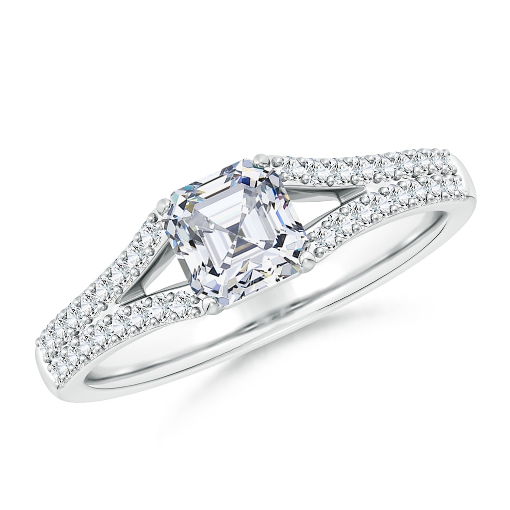 5.5mm FGVS Lab-Grown Solitaire Asscher-Cut Diamond Split Shank Engagement Ring in White Gold