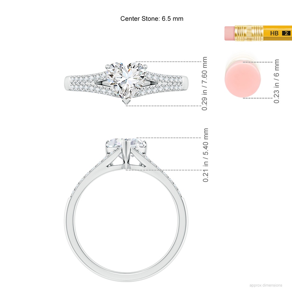 6.5mm FGVS Lab-Grown Solitaire Heart-Shaped Diamond Split Shank Engagement Ring in 18K White Gold ruler