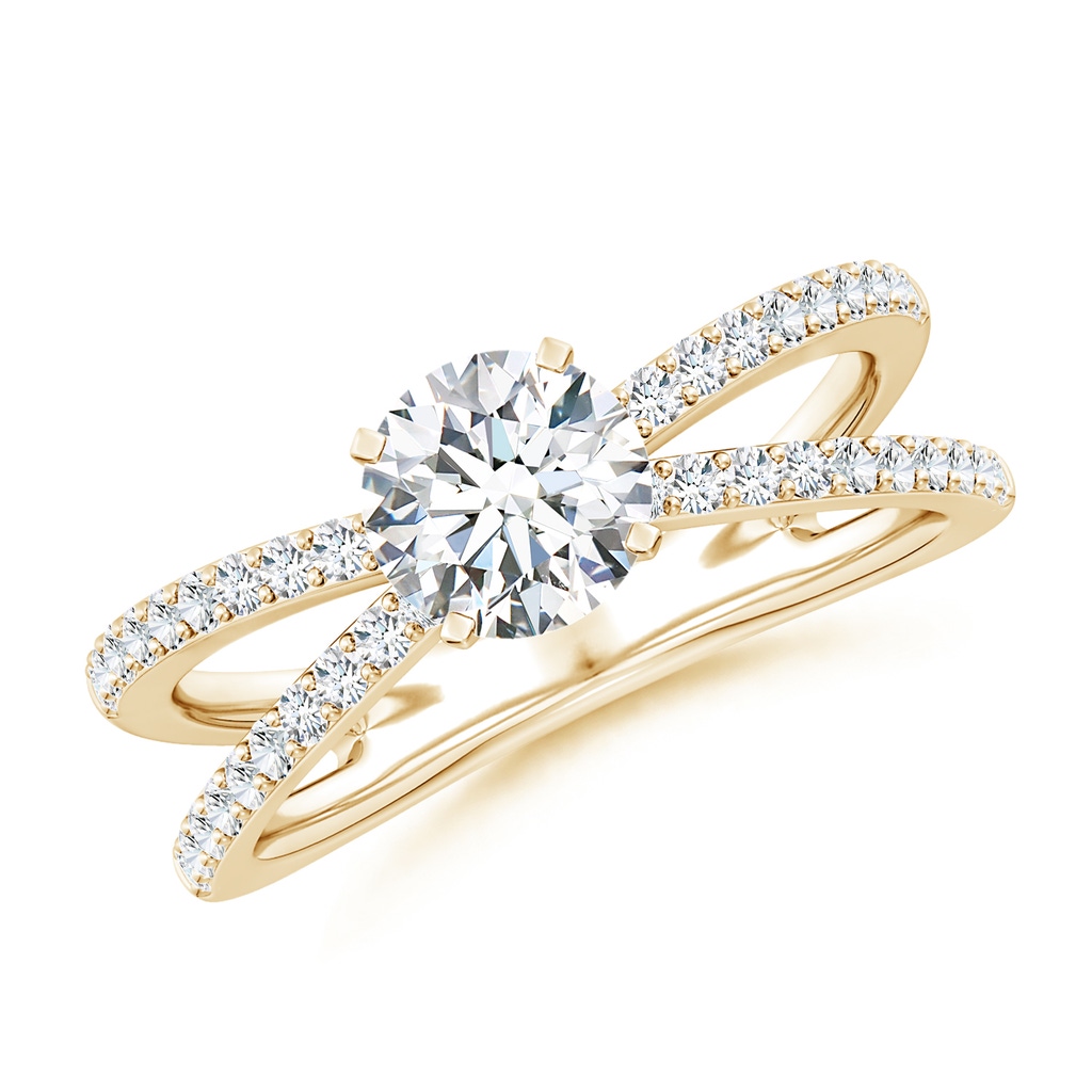 6.5mm FGVS Lab-Grown Solitaire Round Diamond Crossover Shank Engagement Ring in Yellow Gold