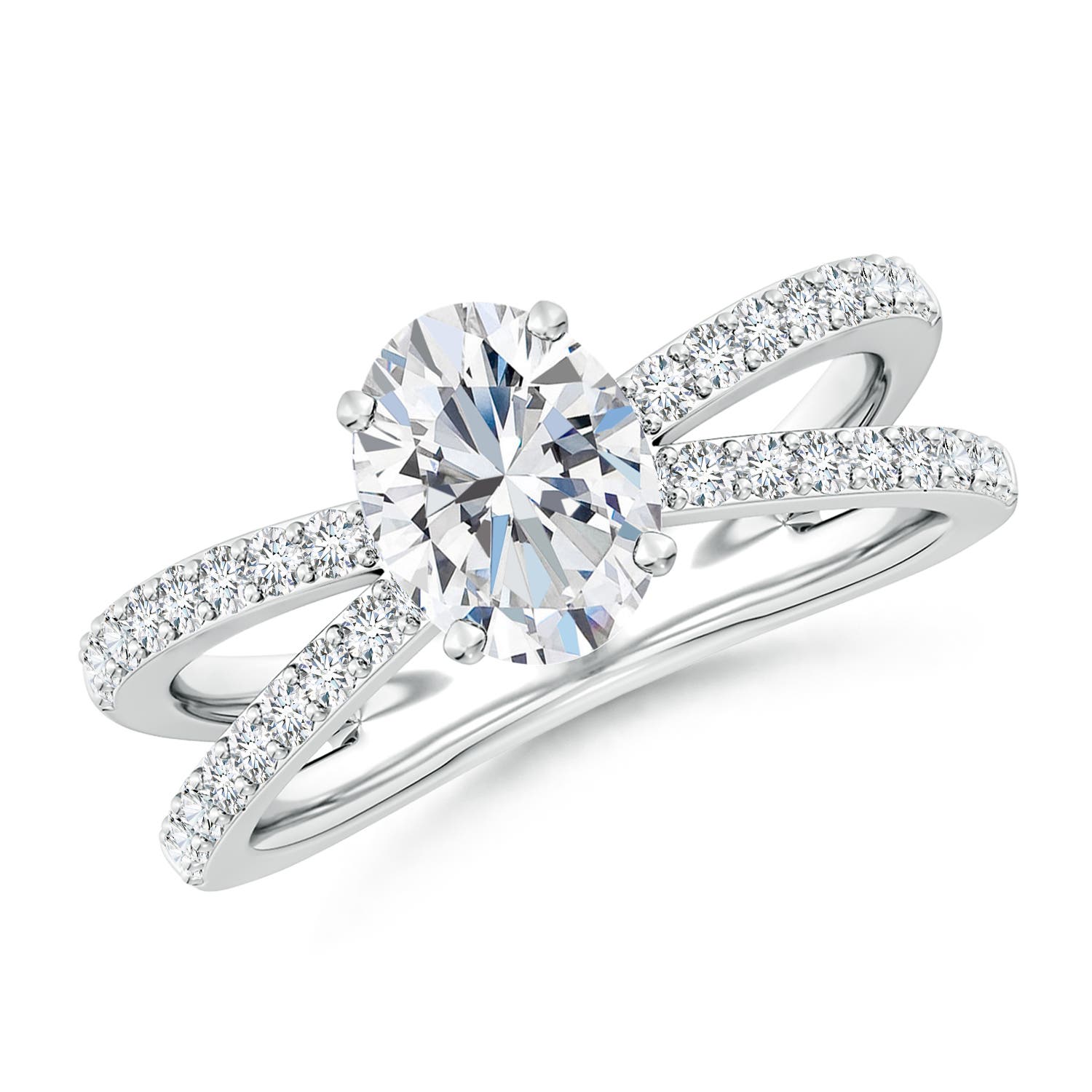 Lab-Grown Solitaire Oval Diamond Crossover Shank Engagement Ring