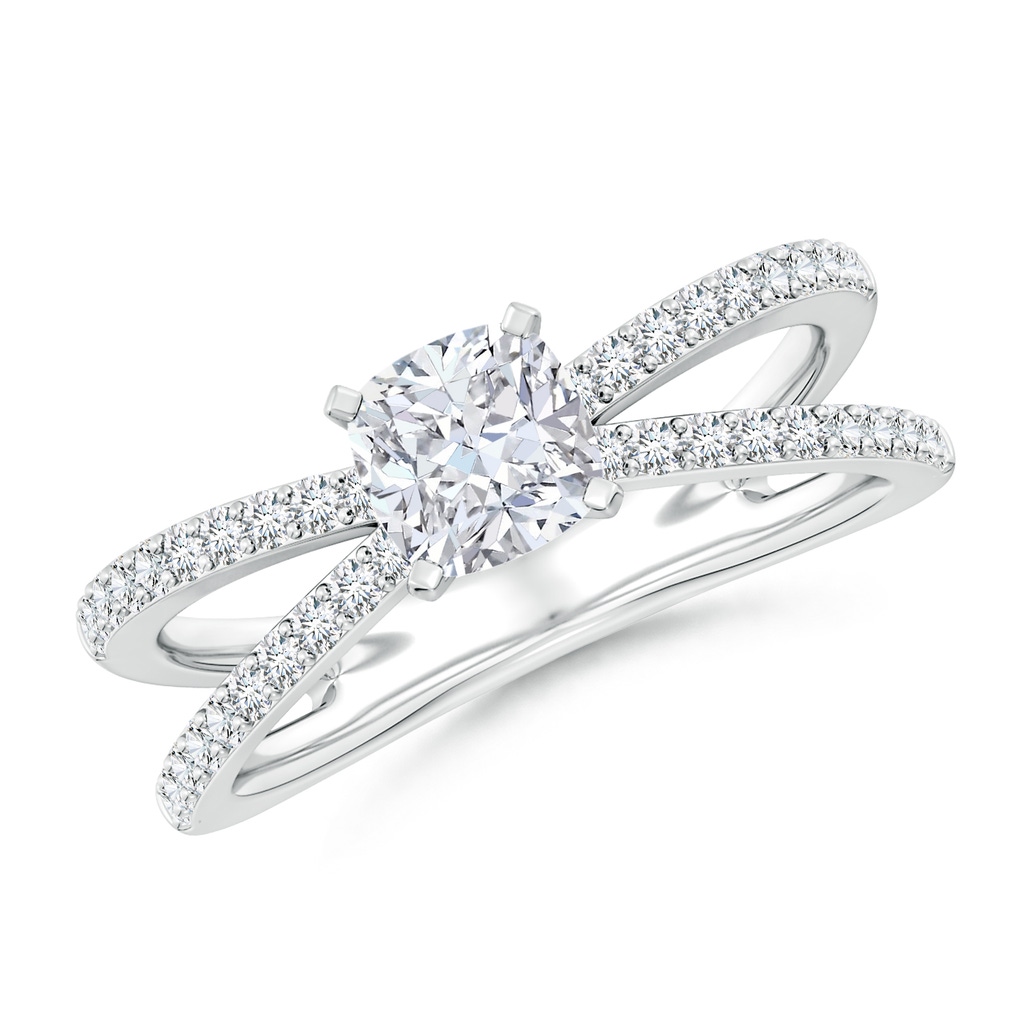 5.5mm FGVS Lab-Grown Solitaire Cushion Diamond Crossover Shank Engagement Ring in White Gold