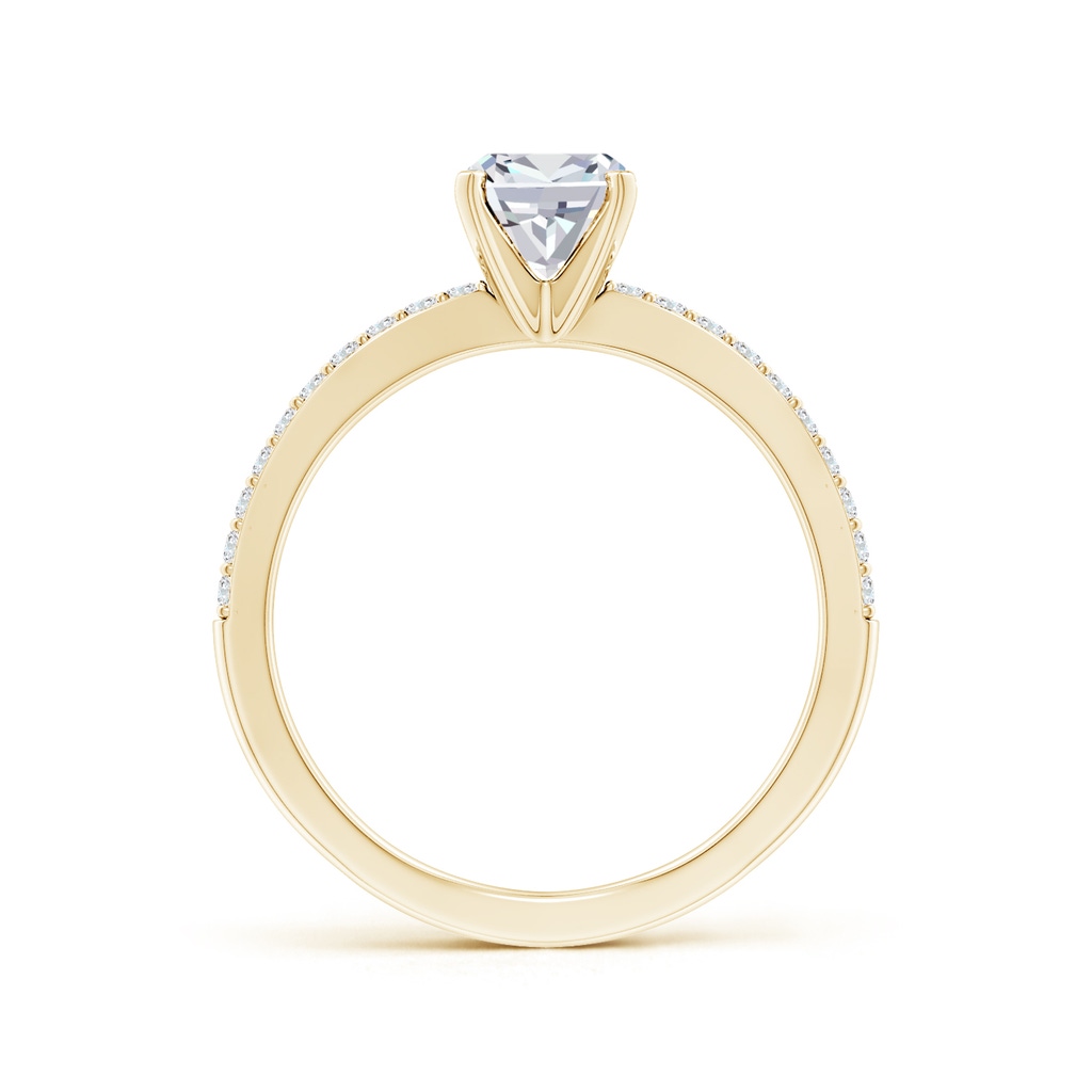 5.5mm FGVS Lab-Grown Solitaire Cushion Diamond Crossover Shank Engagement Ring in Yellow Gold Side 199