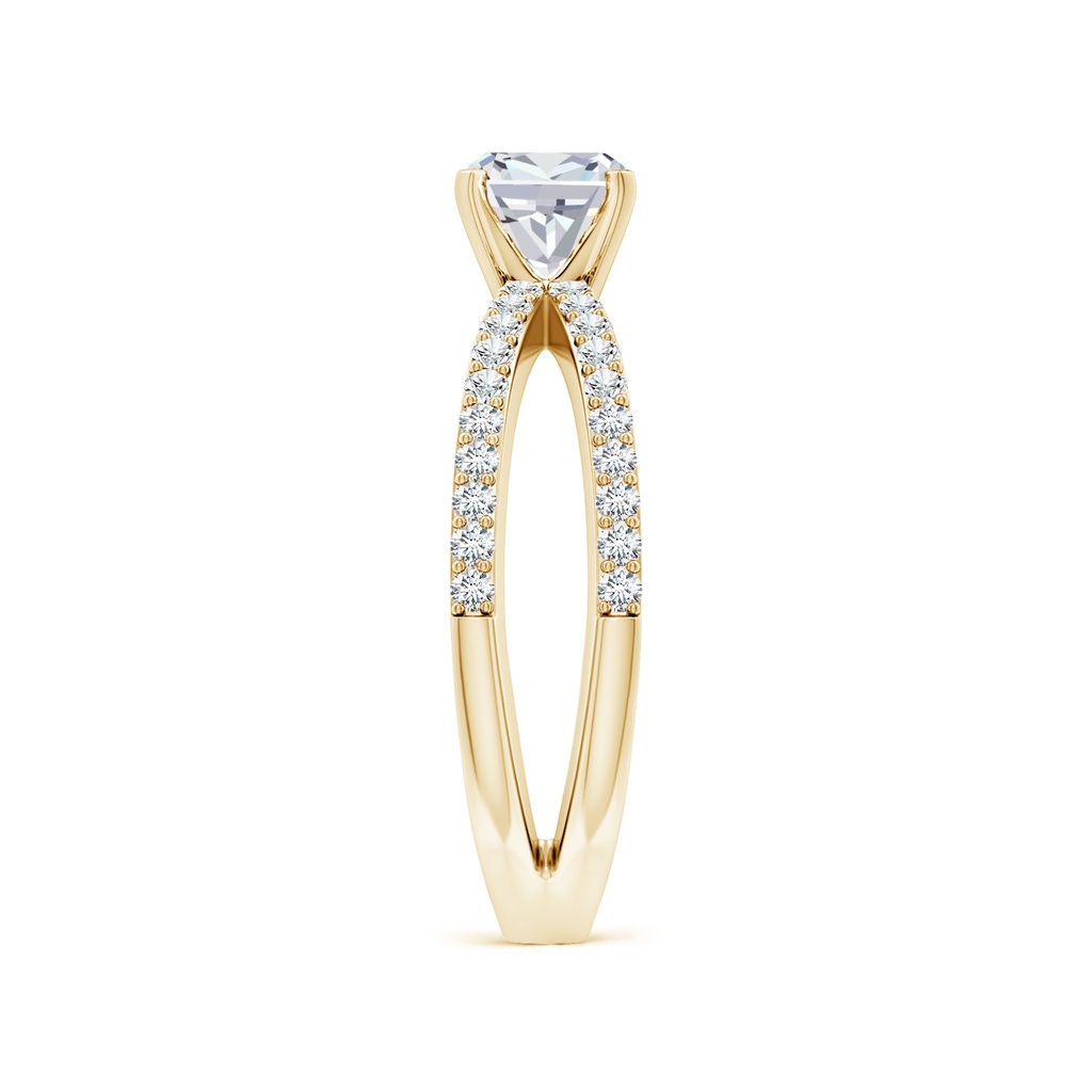 5.5mm FGVS Lab-Grown Solitaire Cushion Diamond Crossover Shank Engagement Ring in Yellow Gold Side 299