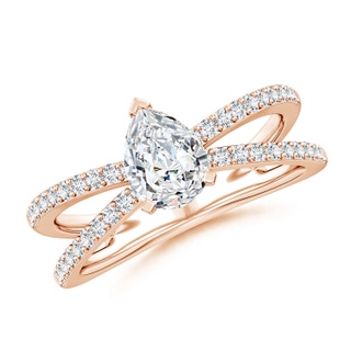 7.7x5.7mm FGVS Lab-Grown Solitaire Pear Diamond Crossover Shank Engagement Ring in 9K Rose Gold