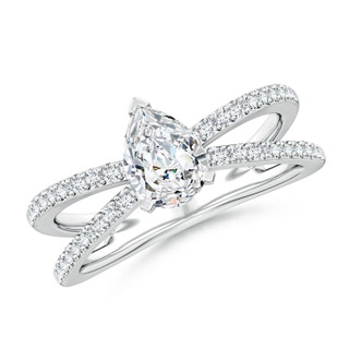 7.7x5.7mm FGVS Lab-Grown Solitaire Pear Diamond Crossover Shank Engagement Ring in P950 Platinum