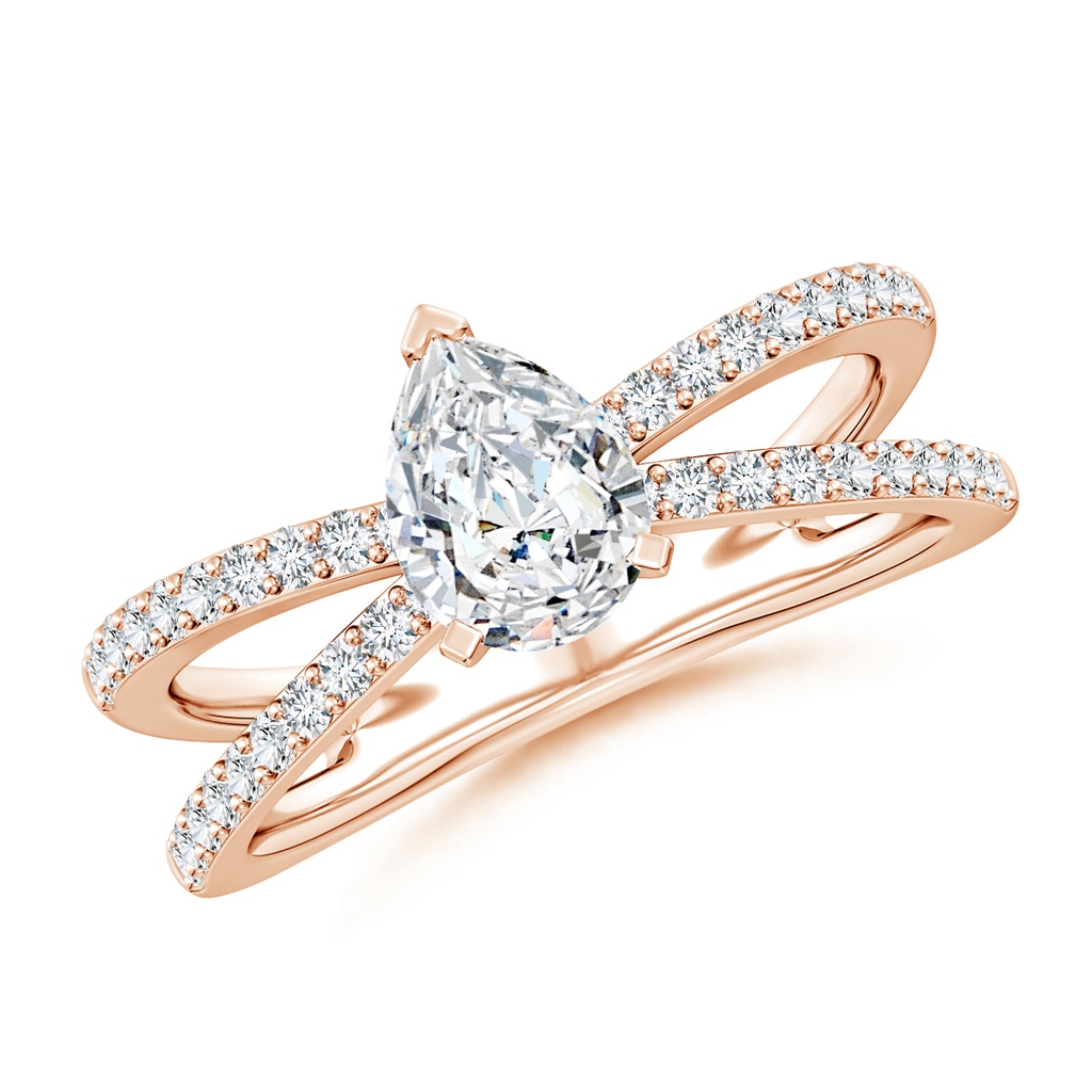 7.7x5.7mm FGVS Lab-Grown Solitaire Pear Diamond Crossover Shank Engagement Ring in Rose Gold