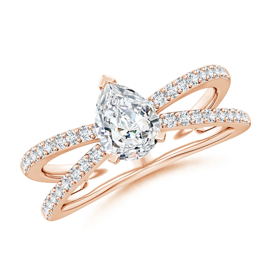 7.7x5.7mm FGVS Lab-Grown Solitaire Pear Diamond Crossover Shank Engagement Ring in Rose Gold 
