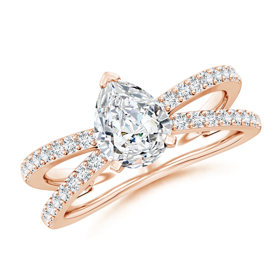 8.5x6.5mm FGVS Lab-Grown Solitaire Pear Diamond Crossover Shank Engagement Ring in 18K Rose Gold 