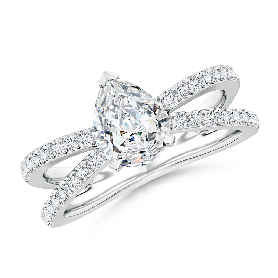 8.5x6.5mm FGVS Lab-Grown Solitaire Pear Diamond Crossover Shank Engagement Ring in White Gold 