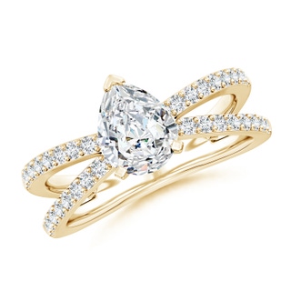 8.5x6.5mm FGVS Lab-Grown Solitaire Pear Diamond Crossover Shank Engagement Ring in Yellow Gold