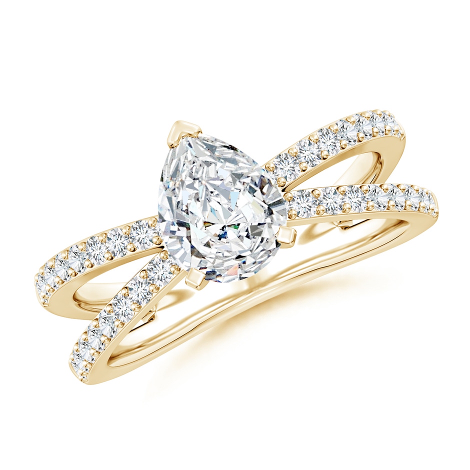 8.5x6.5mm FGVS Lab-Grown Solitaire Pear Diamond Crossover Shank Engagement Ring in Yellow Gold 
