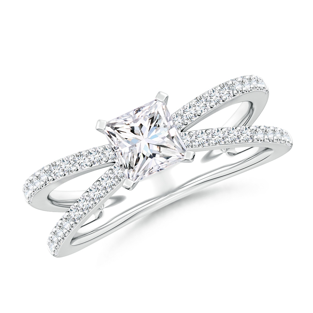 5.5mm FGVS Lab-Grown Solitaire Princess-Cut Diamond Crossover Shank Engagement Ring in White Gold