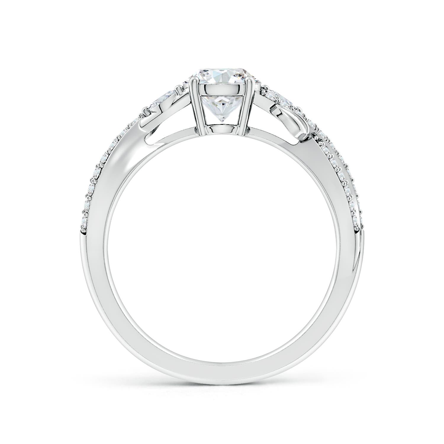 5.9mm FGVS Lab-Grown Nature-Inspired Round and Marquise Diamond Side Stone Engagement Ring in 18K White Gold