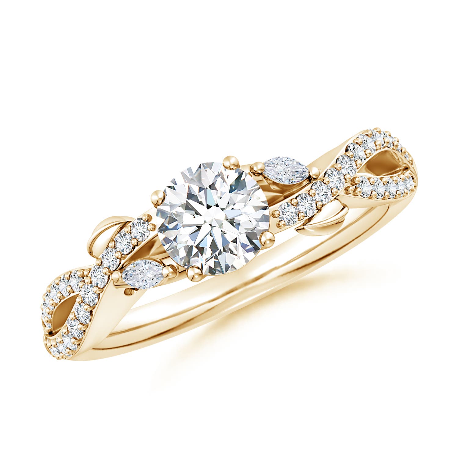 5.9mm FGVS Lab-Grown Nature-Inspired Round and Marquise Diamond Side Stone Engagement Ring in 18K Yellow Gold