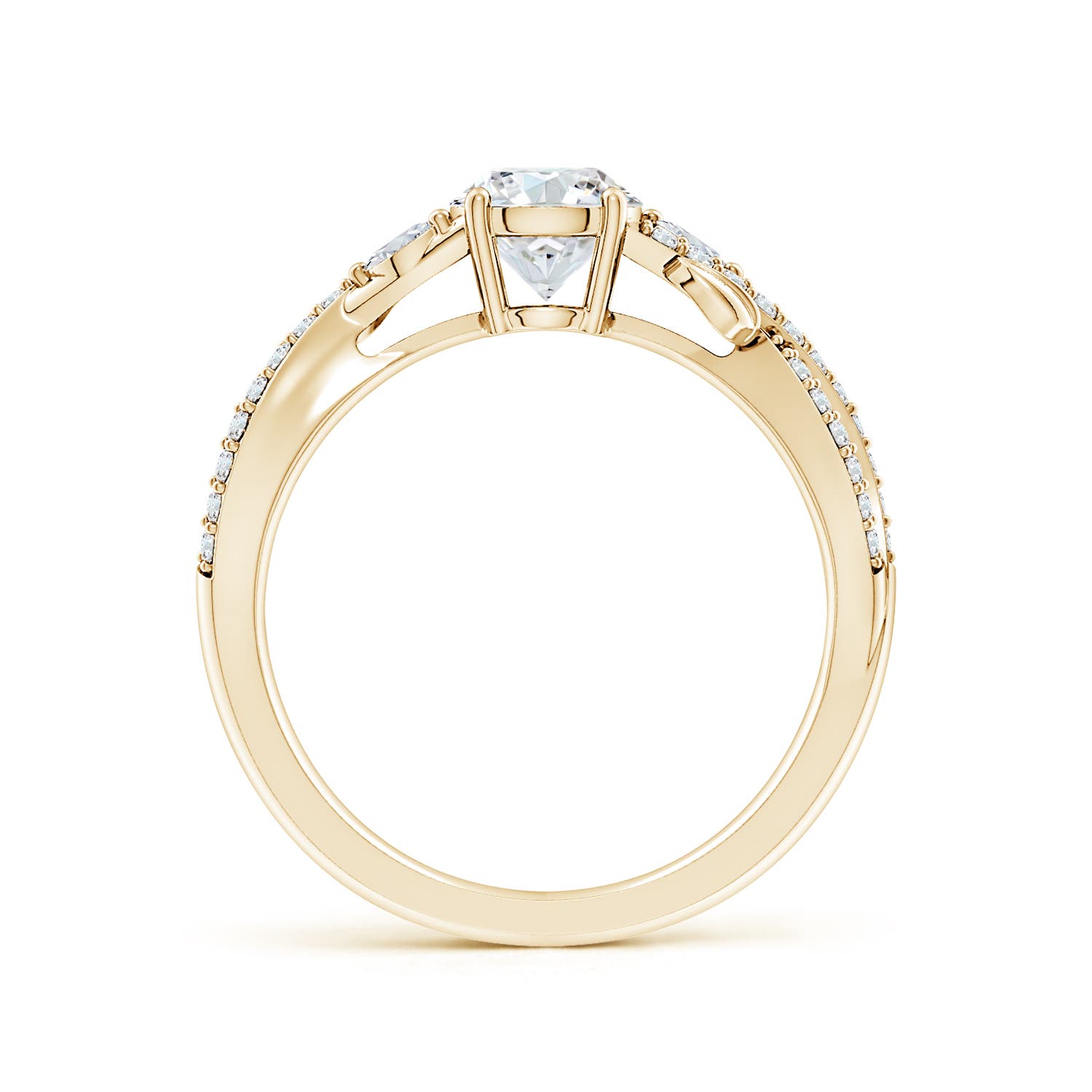 5.9mm FGVS Lab-Grown Nature-Inspired Round and Marquise Diamond Side Stone Engagement Ring in 18K Yellow Gold