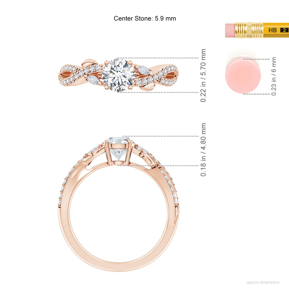 5.9mm FGVS Lab-Grown Nature-Inspired Round and Marquise Diamond Side Stone Engagement Ring in Rose Gold ruler
