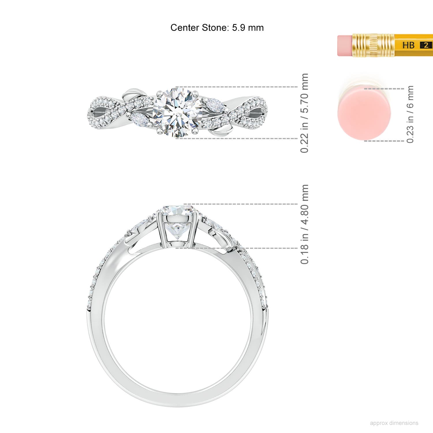 5.9mm FGVS Lab-Grown Nature-Inspired Round and Marquise Diamond Side Stone Engagement Ring in White Gold - ruler