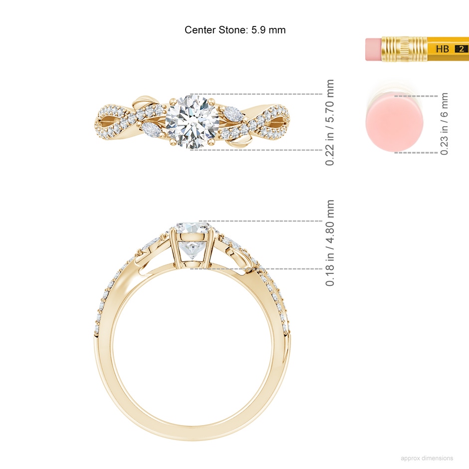 5.9mm FGVS Lab-Grown Nature-Inspired Round and Marquise Diamond Side Stone Engagement Ring in Yellow Gold ruler