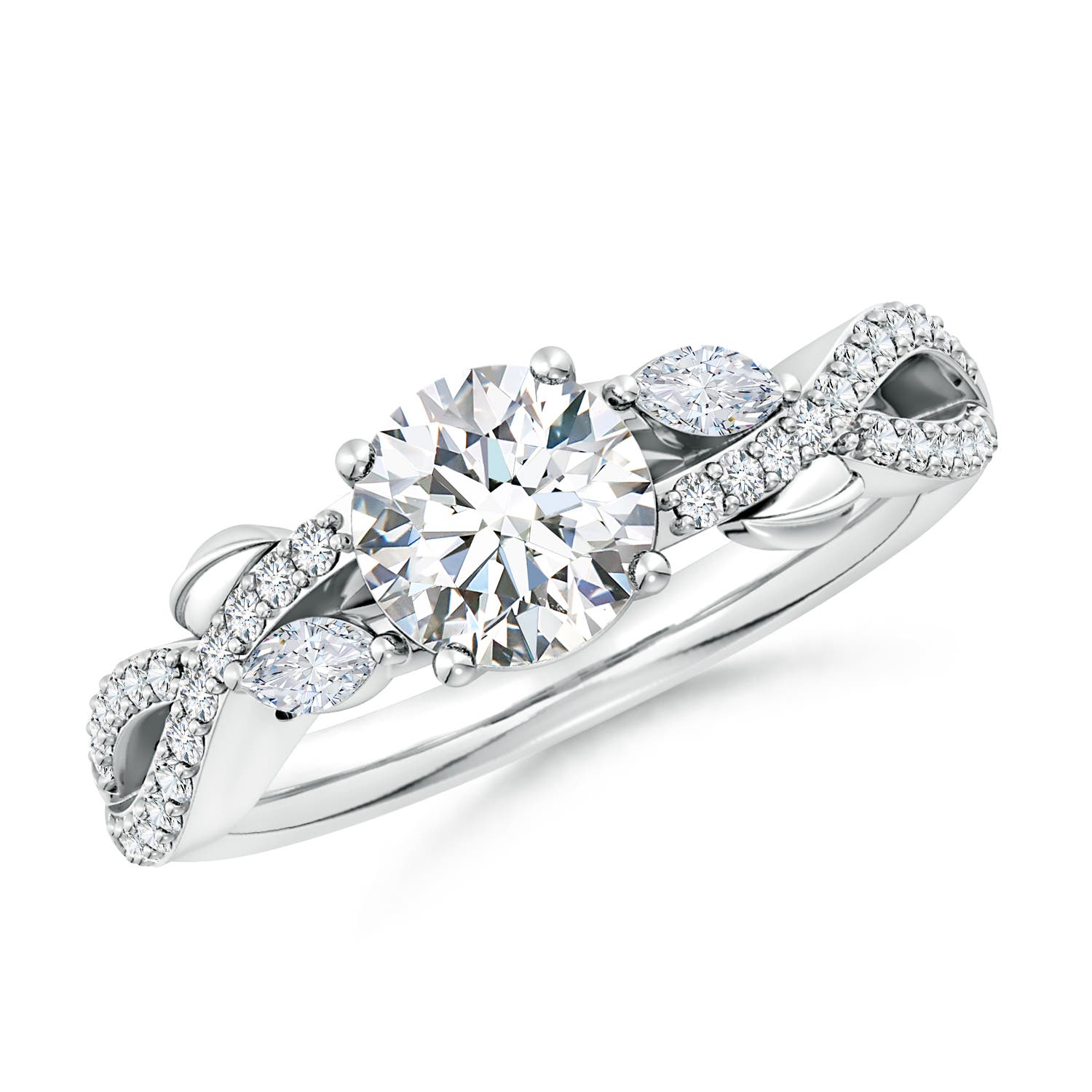 6.5mm FGVS Lab-Grown Nature-Inspired Round and Marquise Diamond Side Stone Engagement Ring in 18K White Gold