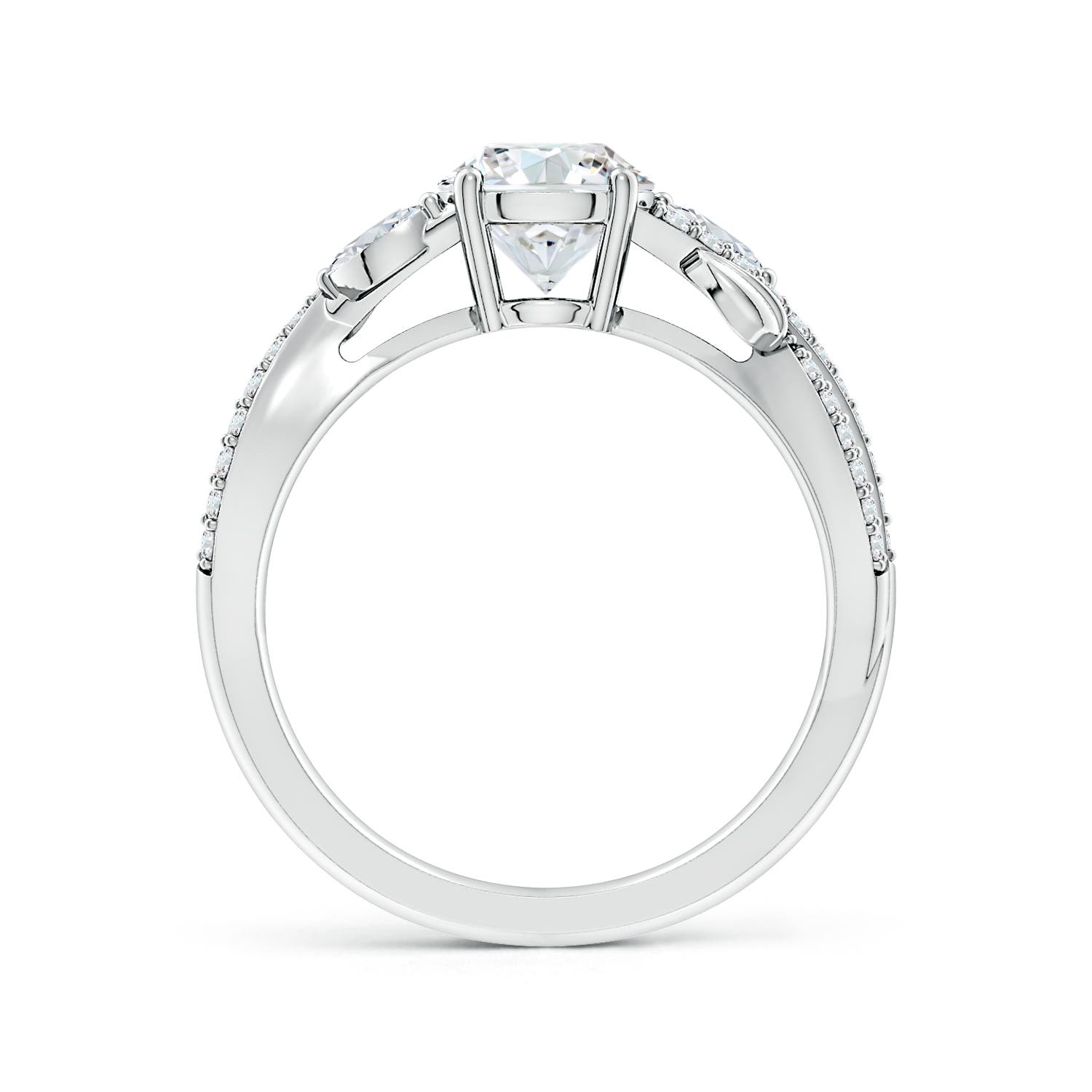 6.5mm FGVS Lab-Grown Nature-Inspired Round and Marquise Diamond Side Stone Engagement Ring in 18K White Gold
