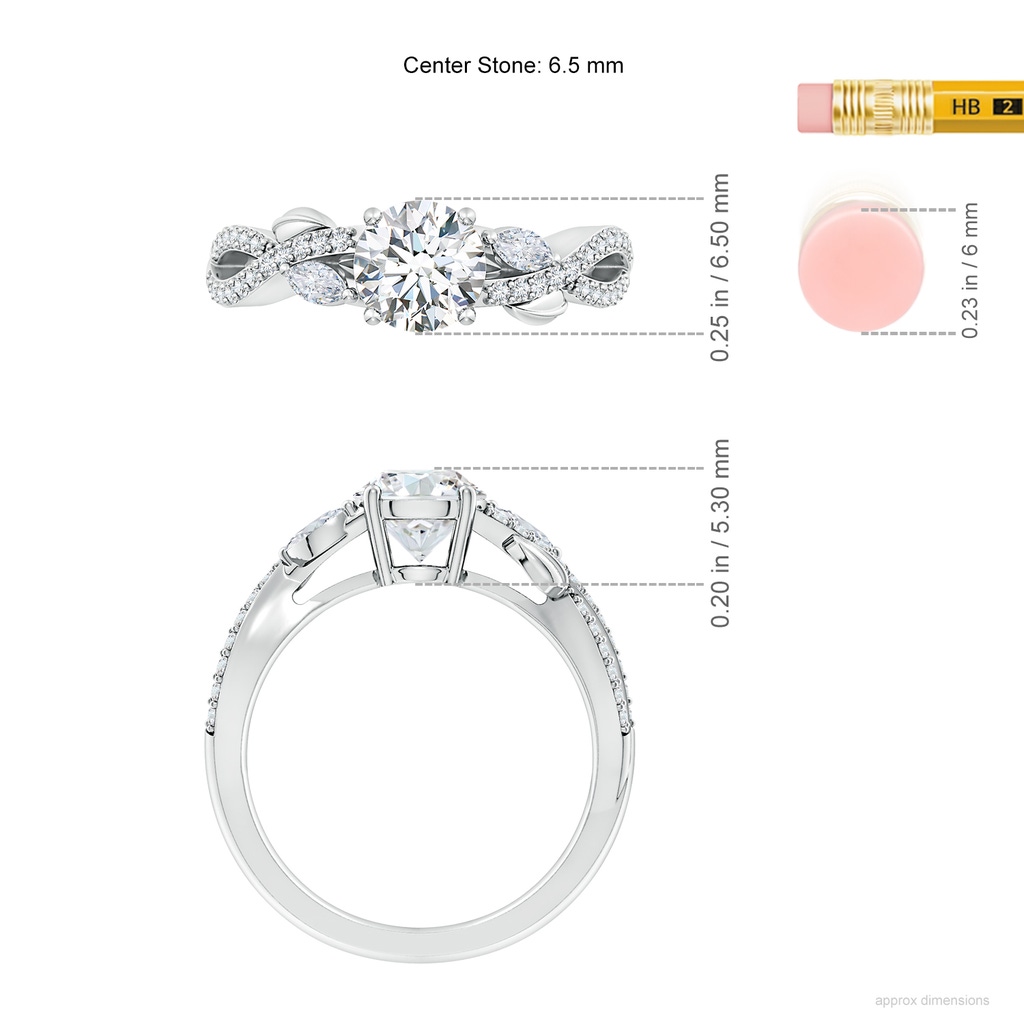 6.5mm FGVS Lab-Grown Nature-Inspired Round and Marquise Diamond Side Stone Engagement Ring in White Gold ruler