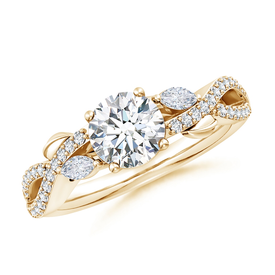6.5mm FGVS Lab-Grown Nature-Inspired Round and Marquise Diamond Side Stone Engagement Ring in Yellow Gold 