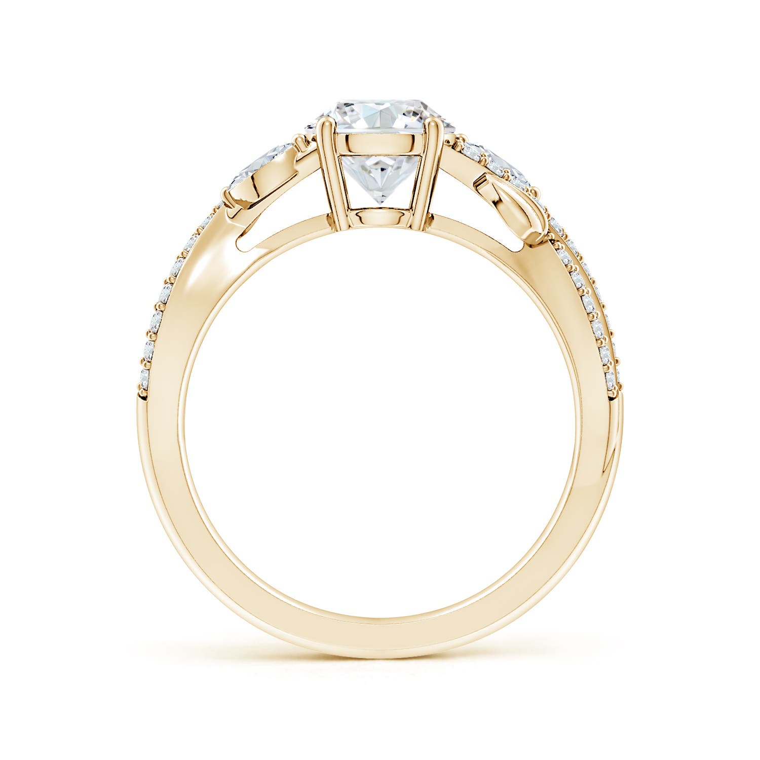 6.5mm FGVS Lab-Grown Nature-Inspired Round and Marquise Diamond Side Stone Engagement Ring in Yellow Gold