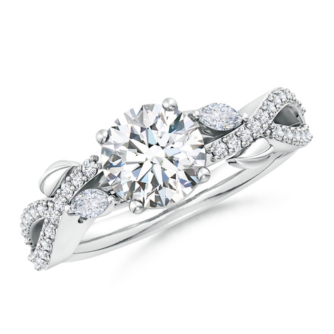 7.4mm FGVS Lab-Grown Nature-Inspired Round and Marquise Diamond Side Stone Engagement Ring in 18K White Gold