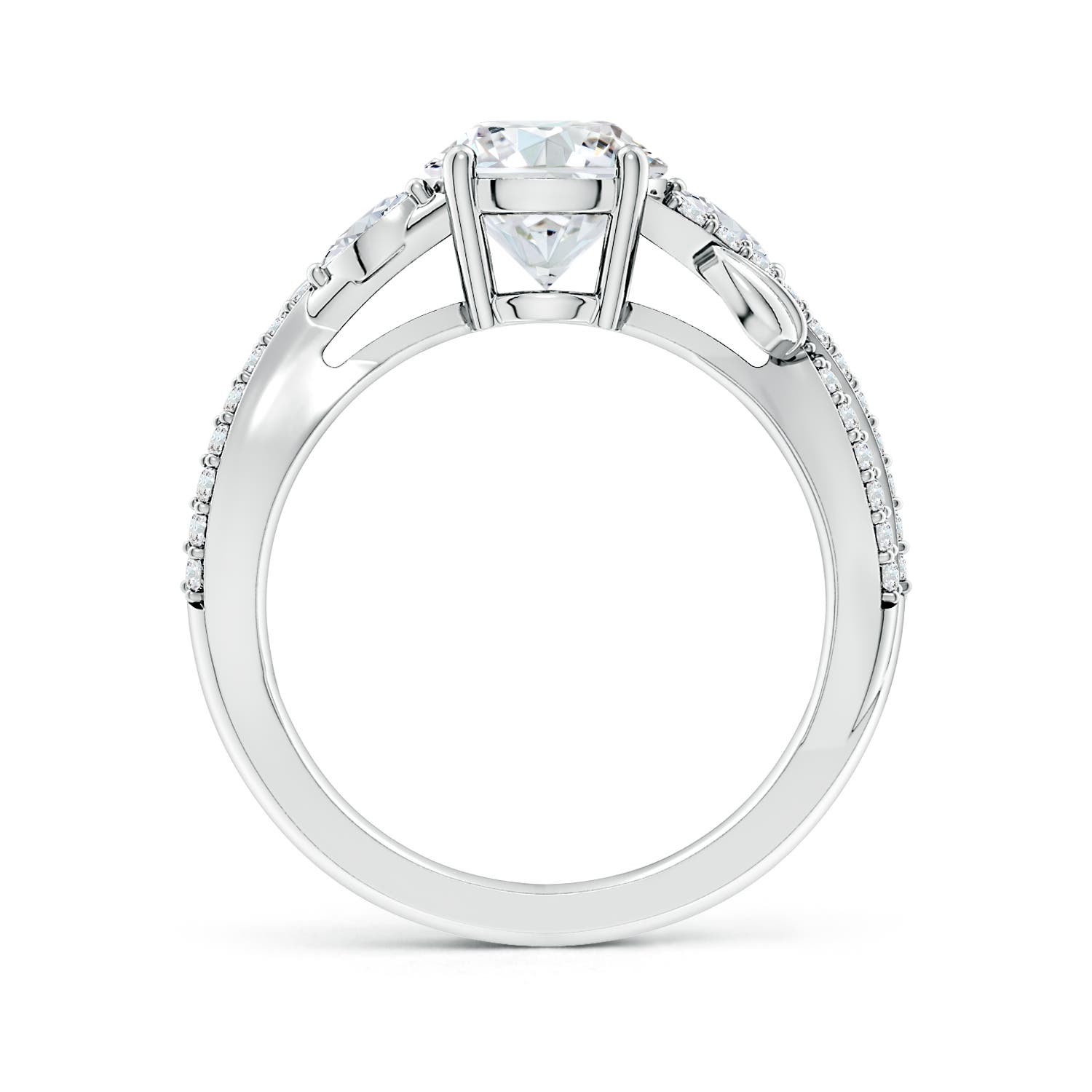 7.4mm FGVS Lab-Grown Nature-Inspired Round and Marquise Diamond Side Stone Engagement Ring in 18K White Gold