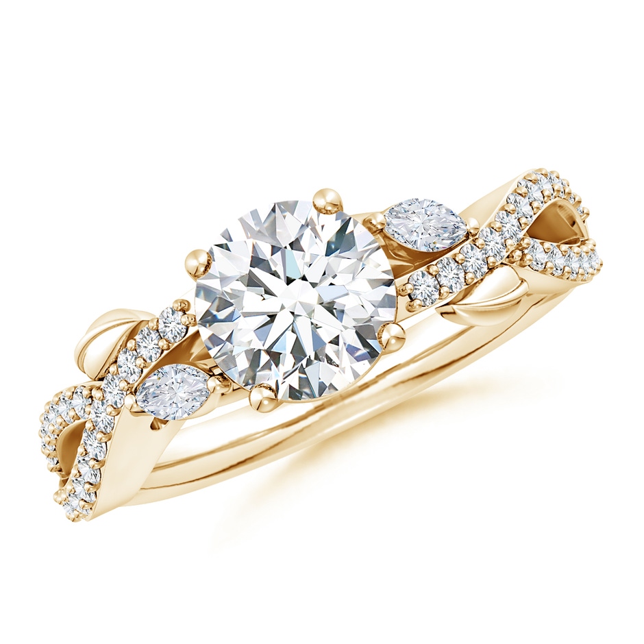 7.4mm FGVS Lab-Grown Nature-Inspired Round and Marquise Diamond Side Stone Engagement Ring in 18K Yellow Gold 