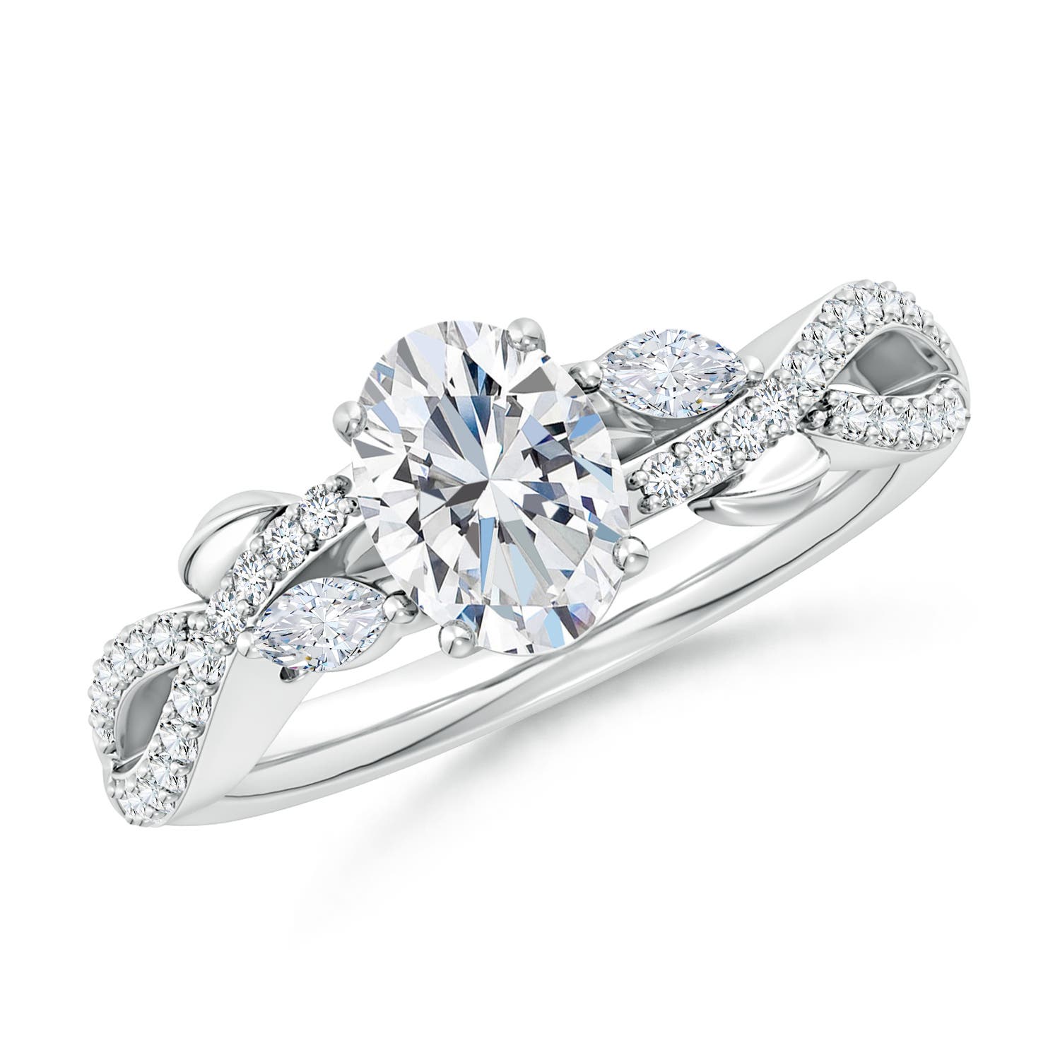 7.7x5.7mm FGVS Lab-Grown Nature-Inspired Oval and Marquise Diamond Side Stone Engagement Ring in 18K White Gold