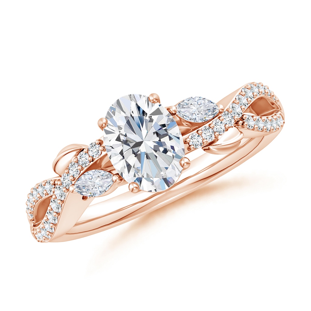 7.7x5.7mm FGVS Lab-Grown Nature-Inspired Oval and Marquise Diamond Side Stone Engagement Ring in Rose Gold
