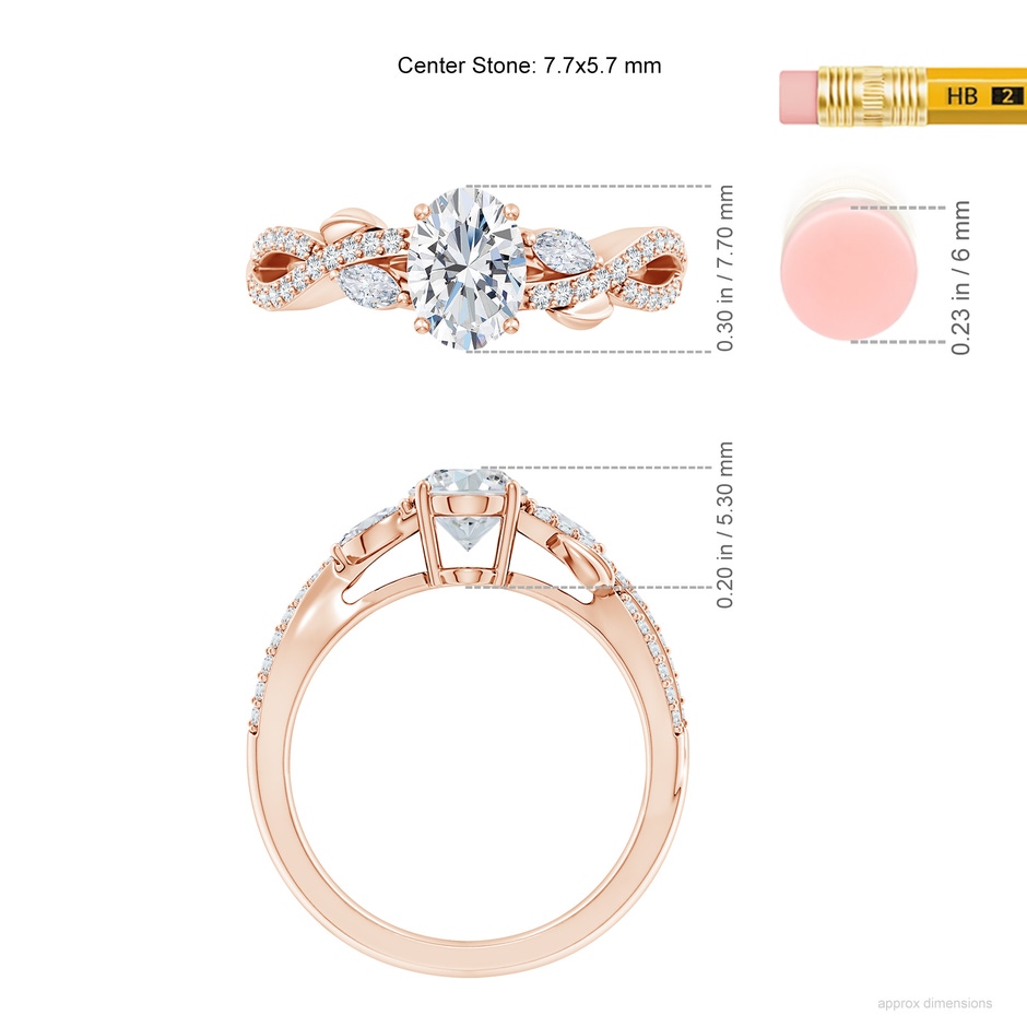 7.7x5.7mm FGVS Lab-Grown Nature-Inspired Oval and Marquise Diamond Side Stone Engagement Ring in Rose Gold ruler