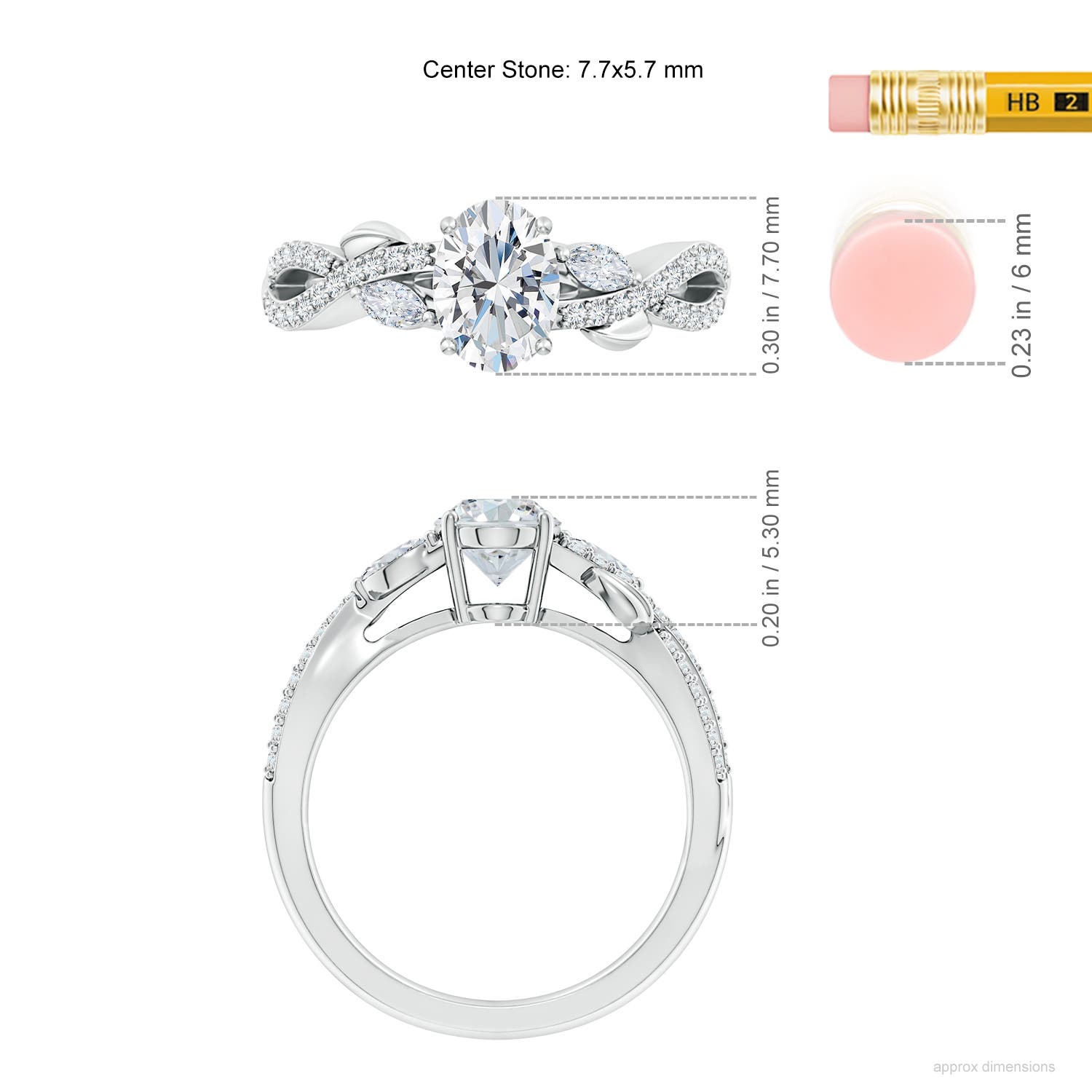 7.7x5.7mm FGVS Lab-Grown Nature-Inspired Oval and Marquise Diamond Side Stone Engagement Ring in White Gold - ruler