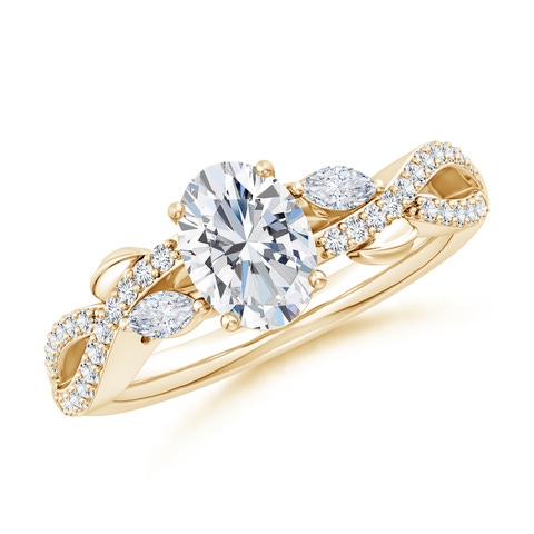 7.7x5.7mm FGVS Lab-Grown Nature-Inspired Oval and Marquise Diamond Side Stone Engagement Ring in Yellow Gold