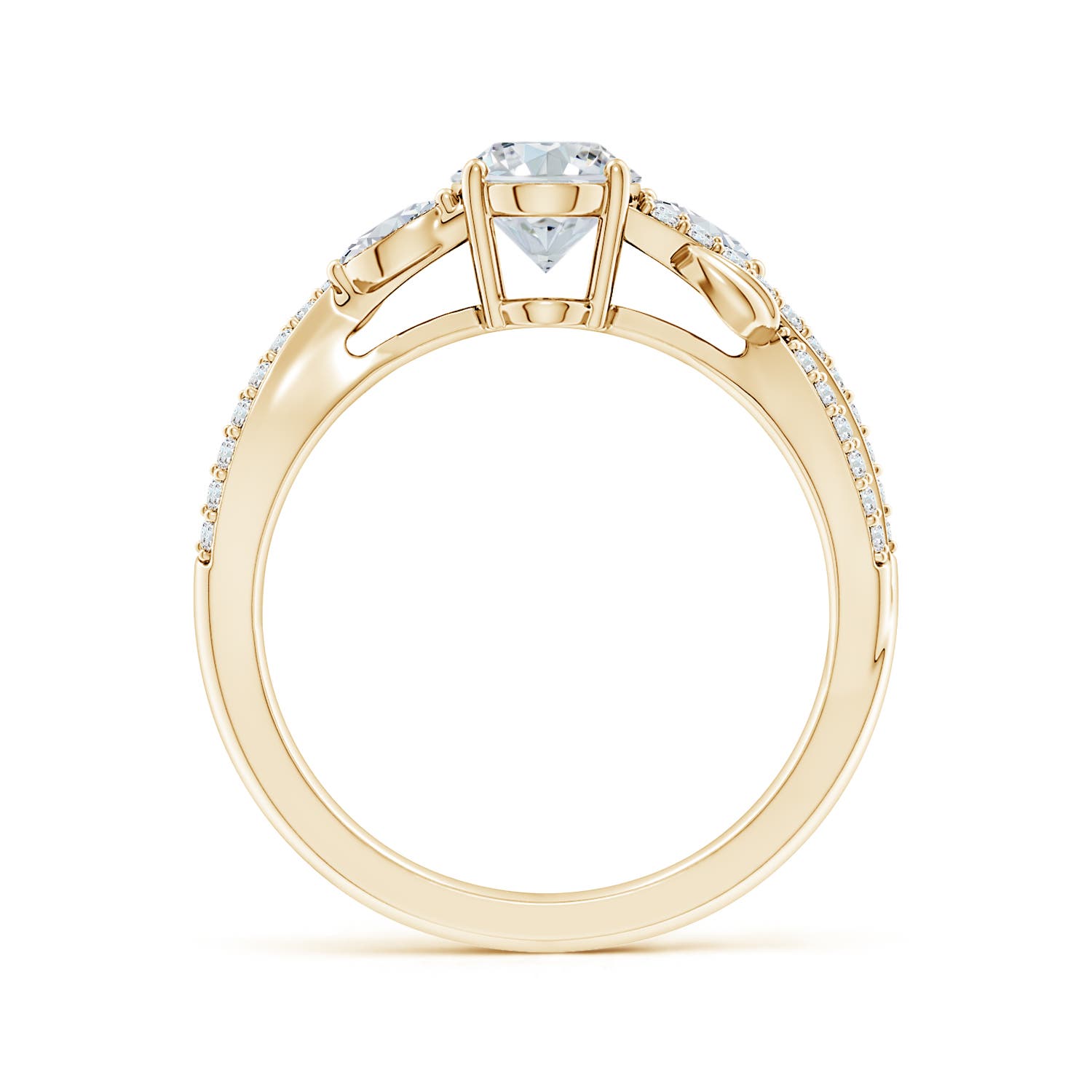 7.7x5.7mm FGVS Lab-Grown Nature-Inspired Oval and Marquise Diamond Side Stone Engagement Ring in Yellow Gold