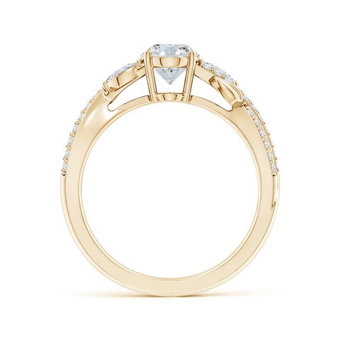 7.7x5.7mm FGVS Lab-Grown Nature-Inspired Oval and Marquise Diamond Side Stone Engagement Ring in Yellow Gold