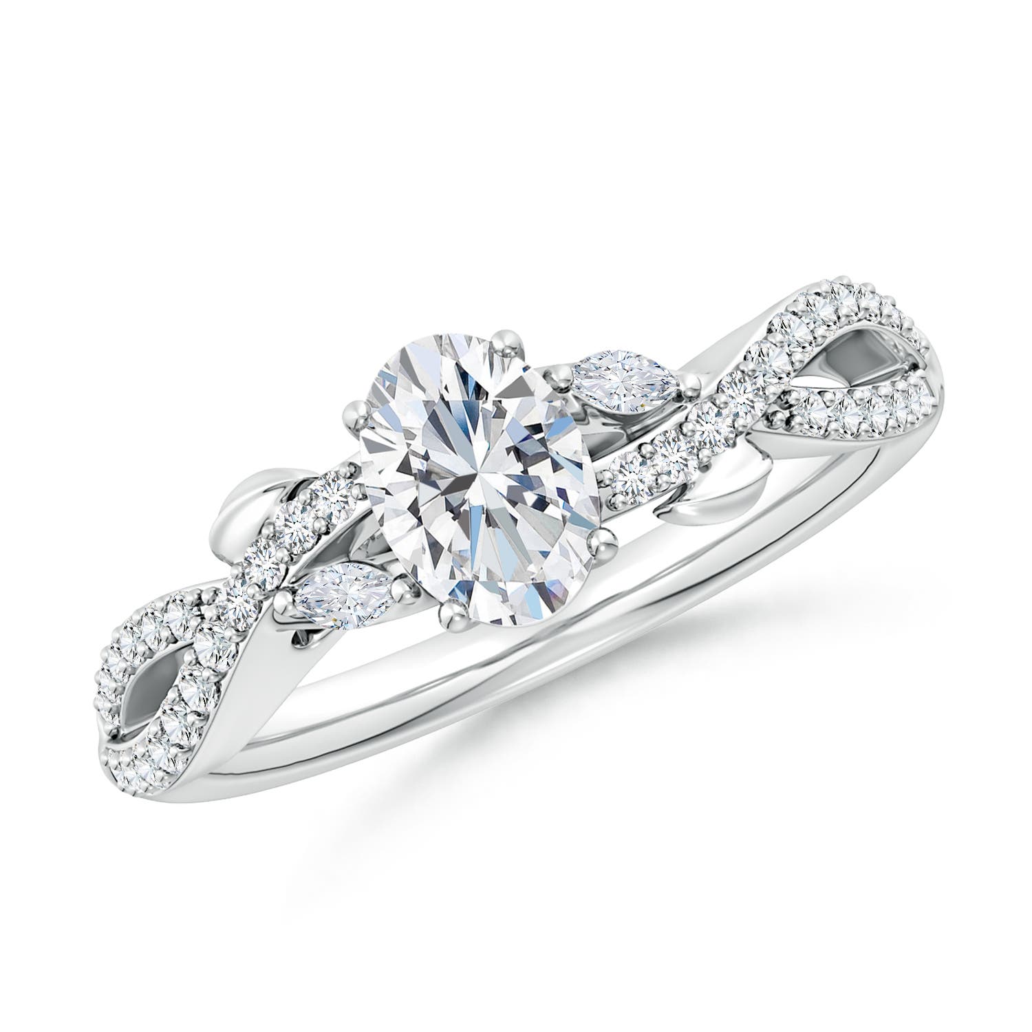 7x5mm FGVS Lab-Grown Nature-Inspired Oval and Marquise Diamond Side Stone Engagement Ring in 18K White Gold