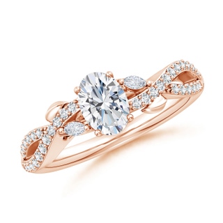 7x5mm FGVS Lab-Grown Nature-Inspired Oval and Marquise Diamond Side Stone Engagement Ring in 9K Rose Gold