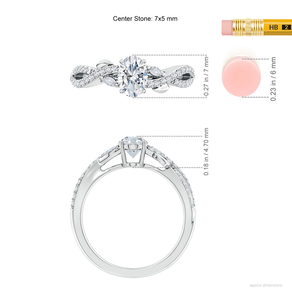 7x5mm FGVS Lab-Grown Nature-Inspired Oval and Marquise Diamond Side Stone Engagement Ring in White Gold ruler
