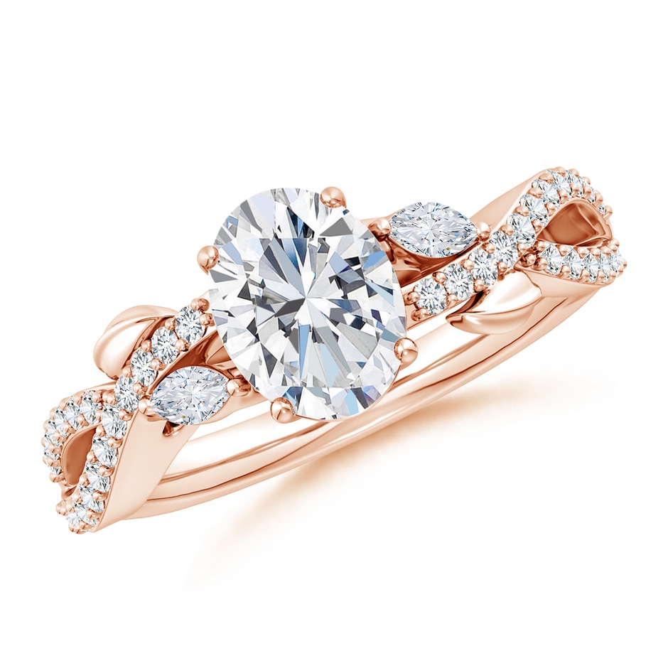 8.5x6.5mm FGVS Lab-Grown Nature-Inspired Oval and Marquise Diamond Side Stone Engagement Ring in 18K Rose Gold 